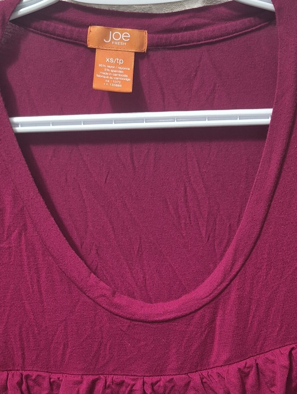 Joe Fresh Raspberry Ruffle Scoop Neck Long Sleeve Top